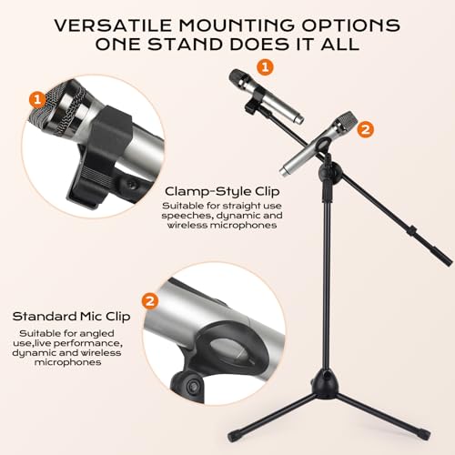 Bullfighter Mic Stand Floor Universal Adjustable Tripod Microphone Stand,Dual-Use Mic Boom Stands,Stable On Stage Mic Stand for Singing,Live Streaming,Karaoke,Events & Studio Church Metting