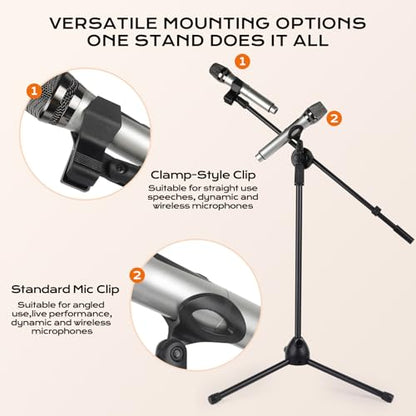 Bullfighter Mic Stand Floor Universal Adjustable Tripod Microphone Stand,Dual-Use Mic Boom Stands,Stable On Stage Mic Stand for Singing,Live Streaming,Karaoke,Events & Studio Church Metting