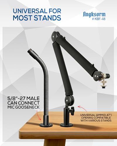 KBF-48 Microphone Flange Mount, 12mm Socket, 5/8-27 and 3/8-16 Threads | Compact mic mount base for compatible boom arms, goosenecks, desks, tables, podiums, walls, or ceilings - size: KBF-48 Flange Mount
