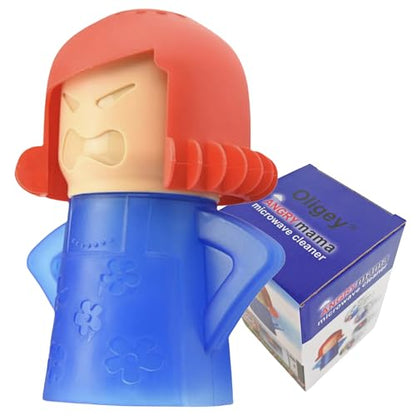 Angry Mama Microwave Cleaner, Reusable Steam Cleaning Tool with Water & Vinegar, Eco-friendly Kitchen Stain Remover Gift - color: Blue