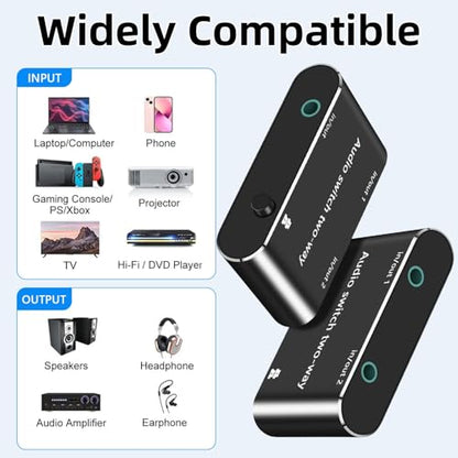 Audio Switch 3.5mm Bi-Direction Switch,Stereo Audio Switcher 2 in 1/1 in 2 Out,A udio Swit ch Headphone Manual Selector Splitter for Phone PC Laptop Headphone(Black)