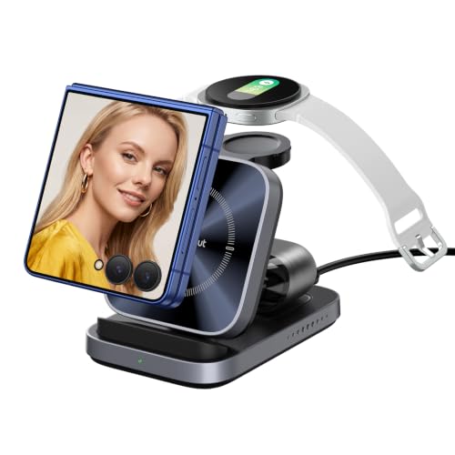 Wireless Charger for Z Flip 8/7, 3-in-1 Charging Station for Galaxy Watch | Foldable Portable, for Z Flip 8/7/7 FE/6/5/4/Z Fold8, for Samsung Watch 8 Classic/8/Ultra/7/FE/6, SwanScout 713F, NO Adapter