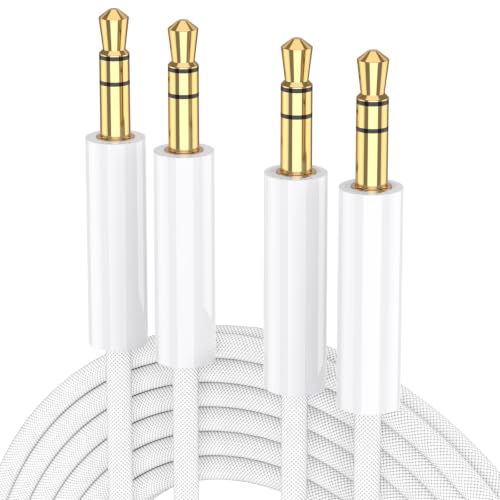 10Ft 3.5mm Auxiliary Audio Cable, Male to Male Connector, 3-pole TRS Stereo Nylon Braided Auxiliary Audio Cable for Headphones, Car Audio, Home Stereo System, Speakers, iPhone, iPad,Echo, etc., White - size: 3M