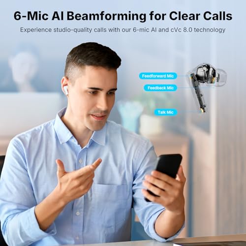 EarFun Air Pro 4+ Adaptive Noise Cancelling Wireless Earbuds, Dual Drivers | Qualcomm aptX Lossless, Translation Earbuds, Snapdragon Sound, 6 Mics AI Calls, Hi-Res Sound, LDAC, Bluetooth 6.0, 54H, White - color: White