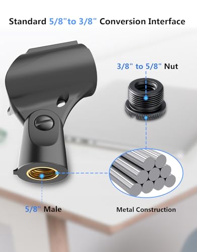 Microphone Clip for Mic Stands, Universal Handheld, 2 Pcs, 5/8"-3/8"Adapter