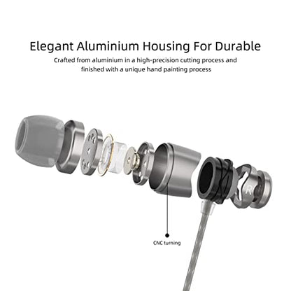 SoundMAGIC E11 Wired Earbuds, No Mic, Hi-Fi Stereo, 3.5mm Jack, Gunmetal | Balanced accurate sound, rich bass, full aluminium housing, silver-plated cable, comfortable fit - color: Dark Silver