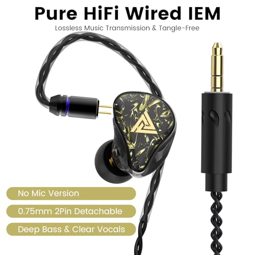 Kaiser Wired Earbuds, in Ear Monitor Headphones, HiFi Stereo IEM Dual Driver Noise Isolating 3.5mm Jack for Gaming Music Laptop Musicians (Black, Without Mic) - color: Black no mic