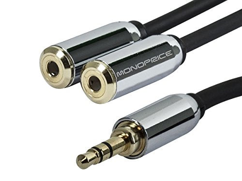 Monoprice 3.5mm Stereo Splitter - TRS Male to TRS Dual Female, Designed for Mobile, 0.5 Feet, Black
