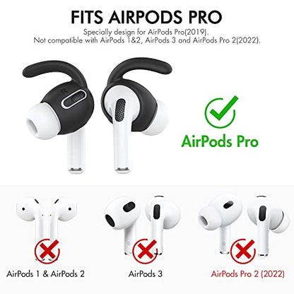 AhaStyle 3 Pairs AirPods Pro Ear Hooks Covers Accessories [Added Storage Pouch] Compatible with Apple AirPods Pro 2019 (Black) | Added Storage Pouch, Anti Slip, Secure Fit, Comfortable Silicone Ear Tips Compatible with Apple AirPods Pro 2019 (Black) - col