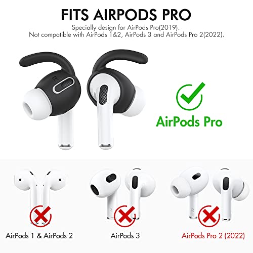 AhaStyle 3 Pairs AirPods Pro Ear Hooks Covers Accessories [Added Storage Pouch] Compatible with Apple AirPods Pro 2019 (Black) | Added Storage Pouch, Anti Slip, Secure Fit, Comfortable Silicone Ear Tips Compatible with Apple AirPods Pro 2019 (Black) - col