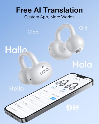 LEICEX Open Ear Clip-On Earbuds, Lightweight Portable Wireless Headphones, Comfortable Wear with 40H Long Playtime(White)