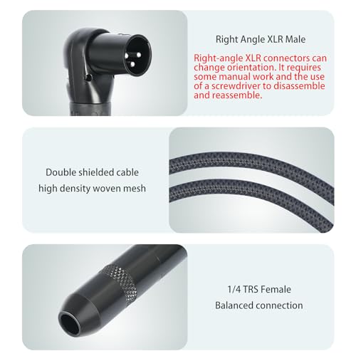 1FT Right Angle XLR Male to 1/4 TRS Mini Jack Adapter Cable,6.35 mm 1/4 Female to Right Angle 3Pin-XLR Male Cable for Mixer, Audio Player, Power amplifier-1Pack