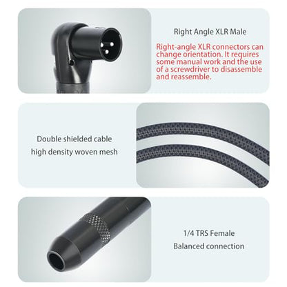 1FT Right Angle XLR Male to 1/4 TRS Mini Jack Adapter Cable,6.35 mm 1/4 Female to Right Angle 3Pin-XLR Male Cable for Mixer, Audio Player, Power amplifier-1Pack