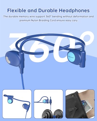 Mehomeli Kid Headphones, Air Conduction Open Ear Headphones, 3.5mm Jack | Ultra-Comfort, Ergonomic and Lightweight Design Perfect for School and Outdoor Activities-Blue - color: Blue
