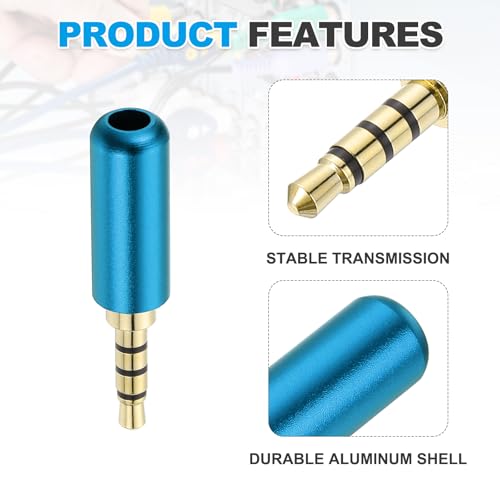 MECCANIXITY 2Pcs 3.5mm Replacement Repair Plug Jack, 4 Pole Metal Stereo Male Plug 3.5mm Solder DIY Audio Cable Connector for Headphone Earphone Microphone Cable Repair, Blue - color: Blue