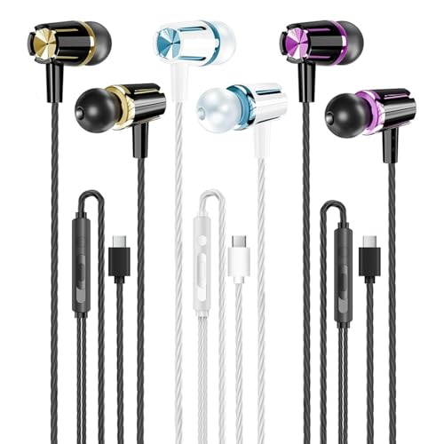 3 Pack Wired Earbuds USB C,Headphones Microphone for iPhone 17/16/15 | Type C Earphones for iPhone 17 Pro Max/Galaxy S25 S24 S23 Volume Control Noise Isolating