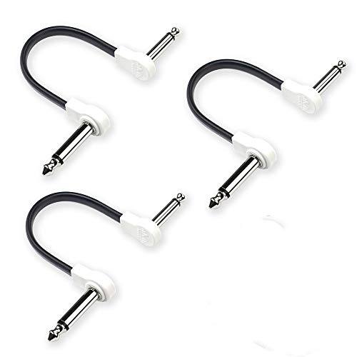 Flat Low Profile Guitar Patch Cable 6 inch for Effects Pedals, 1/4 inch Right-Angle, White, 3-Pack New Version - color: White, size: 6"