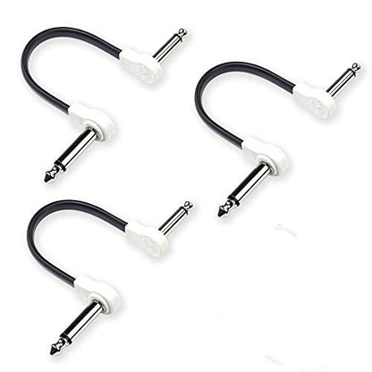 Flat Low Profile Guitar Patch Cable 6 inch for Effects Pedals, 1/4 inch Right-Angle, White, 3-Pack New Version - color: White, size: 6"