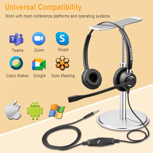 Wired Computer Headset with Mic for Work, 3.5mm Jack & USB-C Adapter | On-Ear Computer Headphones with with Noise Cancelling Microphone & in-line Call Control for Cell Phone PC Mac