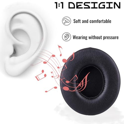 Replacement Ear Pad Cover Compatible with Beats by Dre Solo3 Solo2 Wired Wireless Headphones Protein Leather Memory Foam Headphone Cushion Ear Muffs-Black - color: black