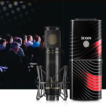 iCON Pro Audio Apollo 34mm Condenser XLR Microphone with Shock Mount | 34mm Gold-Sputtered Capsule Cardioid XLR Microphone for Studio Streaming