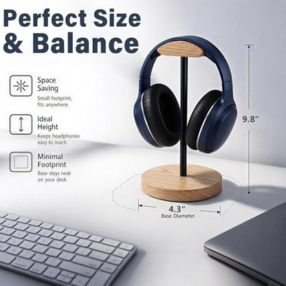 Wood & Metal Headphone Stand, Desktop Headset Holder with Stable Non-Slip Bamboo Base, Universal Headphone Hanger for Gaming Headsets, Office Desk, Home, Gift - color: Wood-tone