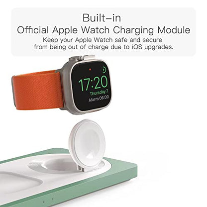 3 in 1 Wireless Charging Station for Apple Devices with MagSafe | For iPhone 17/Air/16/15/14/13/12, AirPods & Apple Watch, Foldable Portable Aluminum Charging Stand, Adapter Included - color: Sprout Green
