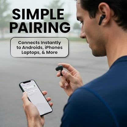 Back Bay Audio iPhone + Android Wireless Earbuds Bluetooth, Sweatproof | Ultra-Sleek Small Sports Earphones with Wireless Mic, Wireless Air Buds For iPhone iOS, Bluetooth Ear Buds Earphones - color: Black
