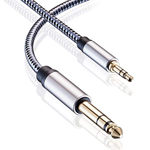 Tiierzon 3.5mm to 6.35mm Stereo Cable 10FT, 1/8" TRS to 1/4" Braided Audio Cord, Gold-Plated Aux Cable for Electric Guitar, Amplifier, Home Speaker, Keyboard, Mixer, Laptop - Bidirectional (10Ft) - size: 10Ft
