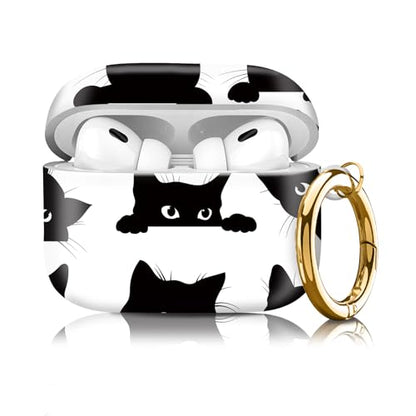 Compatible with Airpod pro 2nd/1st Generation Case Cover with Gold Round Keychain Cute Pattern Hard & Anti Slip Cover for Men Women & Girls（Black cat） - color: Black cat