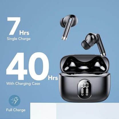 QXQ 2026 New Wireless Earbuds, Bluetooth 5.4 Headphones HiFi Stereo with 4 ENC Mic, 40H Mini Ear Buds in-Ear Noise Cancelling Earbuds with LED Screen, Light Bluetooth Earphones for Android iOS, Black
