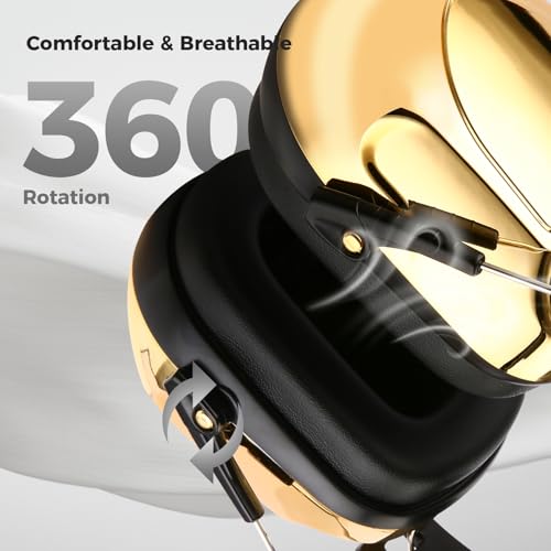 ProCase NRR 28dB Noise Reduction Ear Muffs, Foldable Adjustable Noise Cancelling Headphones - color: 1 - Metallic Gold