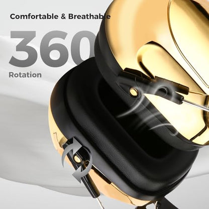 ProCase NRR 28dB Noise Reduction Ear Muffs, Foldable Adjustable Noise Cancelling Headphones - color: 1 - Metallic Gold