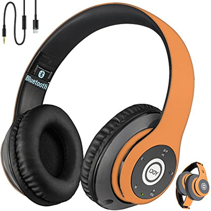 iJoy Bluetooth Headphones Over Ear, Wireless and Wired Foldable Headset Built-in Microphone, FM, Micro SD Card Slot - (Orange) Adults Kids Men Women - color: Orange