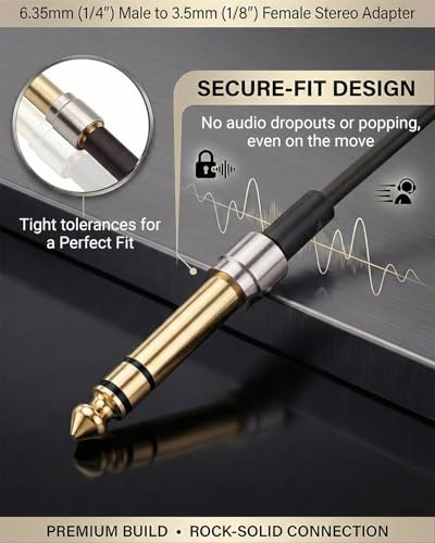 6.35mm(1/4 Inch) Male to 3.5mm(1/8 Inch) Female Headphone Adapter | 24K Gold-Plated Audio Jack Converter for Electric Piano and Drums, Amp, Guitar, Mixing Console, Aux Cable - 2 Pack - color: Short Shank