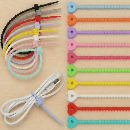 10Pcs Heart Silicone Cable Ties, Reusable Adjustable Cord Straps - color: 10pcs- Heart Cable Ties