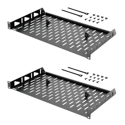 Tecmojo 1U Rack Shelf,19 inch Rack Shelf 10 inch Depth,Rack Mount Shelf with Anti-Slip Stops,Server Rack Shelf and Network Shelf for 19 in Equipments, 55lbs Capacity of Vented 1U Shelf,No Lip(2 Pack) - size: 10 in/2pack