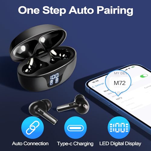 Wireless Earbuds Bluetooth 5.4 in Ear Headphones Touch Control HiFi Stereo True Ear Buds IP7 Waterproof 38H Playback LED Power Display Lightweight Earphones for Work Sports Travel