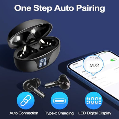 Wireless Earbuds Bluetooth 5.4 in Ear Headphones Touch Control HiFi Stereo True Ear Buds IP7 Waterproof 38H Playback LED Power Display Lightweight Earphones for Work Sports Travel