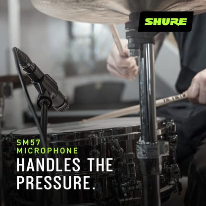 Shure SM57 Pro XLR Dynamic Instrument Microphone | Cardioid dynamic mic for studio and live instruments, drums, percussion and amp miking; recording-ready