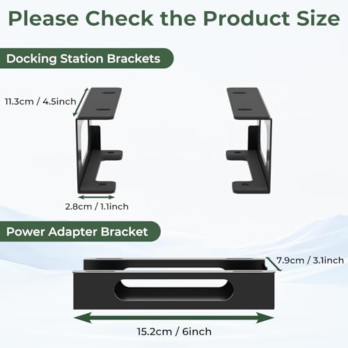 Adjustable Under Desk Mount Exclusive for CalDigit TS3 Plus / TS4 / TS5 Dock & Power Brick, Space-Saving Thunderbolt 3/Thunderbolt 4 Dock Holder with Cable Straps, Easy Install with All Screws