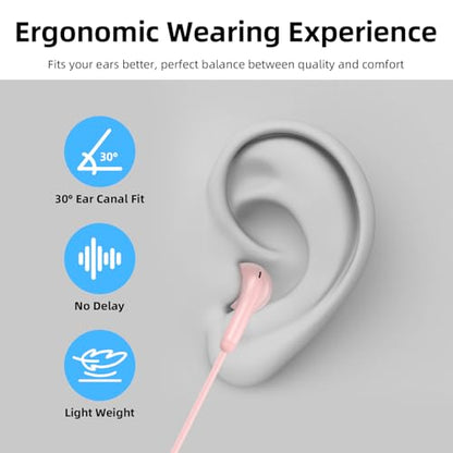 Wired Earbuds Headphones for Chromebook ThinkPad Laptops,3.5mm Plug | Noise Cancelling Ear Buds with Microphone,3,5mm Jack Earphones for Kindle Fire Tablet/Samsung A14 A15/Switch PC School - color: Pink