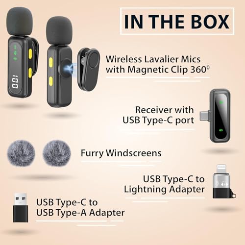 Wireless Lavalier Microphone for iPhone, Android, DSLR – Dual Clip-on Mics with Magnetic Clip, Plug & Play, Noise Reduction - style: Dual Wireless