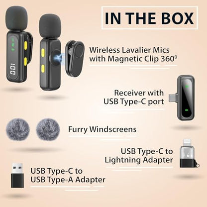 Wireless Lavalier Microphone for iPhone, Android, DSLR – Dual Clip-on Mics with Magnetic Clip, Plug & Play, Noise Reduction - style: Dual Wireless