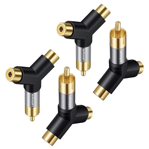 RCA Y-Splitter Adapter 4 Pack,1 RCA Male to 2 RCA Female Stereo Audio Subwoofer Car Audio Extension Metal Gold-Plated Converter Connector Compatible with Home Theater, Hi-Fi System, Amplifier, Speaker - color: 1 RCA Male to 2 RCA Female, size: 4 Pack