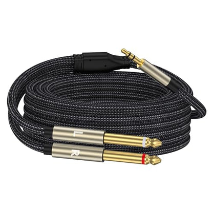 3.5mm 1/8 TRS to Dual 6.35mm 1/4 TS Mono Breakout Cable Y Splitter Stereo Cord Adapter Compatible with iPhone, iPod, Computer Sound Card, CD Player, Multimedia Speaker, Home Stereo System-10FT - size: 10FT