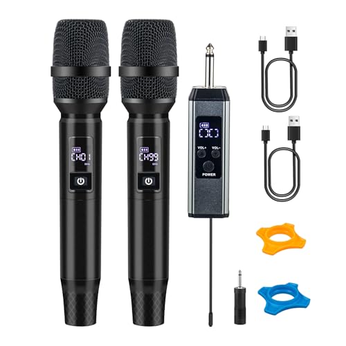 Wireless Karaoke Microphone, Dual Handheld Mic with 2.4G Dual Signal Chip, 260FT Range, 40H Rechargeable Battery, DSP Noise Cancelling, 99 Channels for Singing, Party, Church