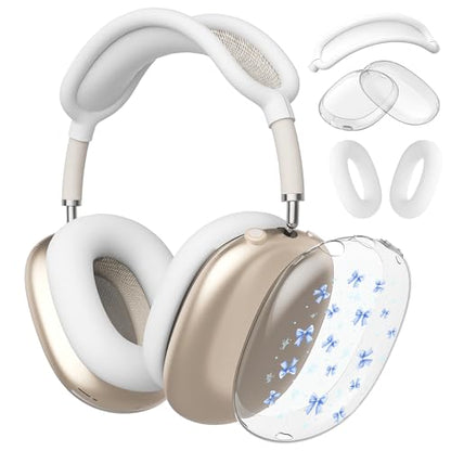 Cute Girls Blue Bow Clear Case for Airpods Max Headphones Kawaii Patern Soft TPU Ear Cups Cover Anti-Scratch Silicone Ear Pad Protective Case Pretty Headband Cover for Apple Airpods Max - color: Blue bow 18