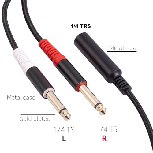 2 Pack 1/4 TRS Breakout Cable 1 FT, Splitter Y Adapter, 6.35mm TRS Female to Dual 6.35mm TS Mono Male Jack Cable for Guitar or Mixer with Jack Output - size: 1 FT 2 Pack, style: 1/4 TRS Breakout Cable