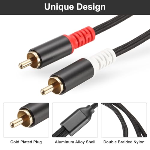 DMiotech RCA Y Cable 6.6ft, 1 RCA Male to 2 RCA Male Y Splitter Stereo Audio Subwoofer Cable for Home Theater, HDTV, Speakers, Hi-Fi Systems, Amplifiers - size: 6.6ft